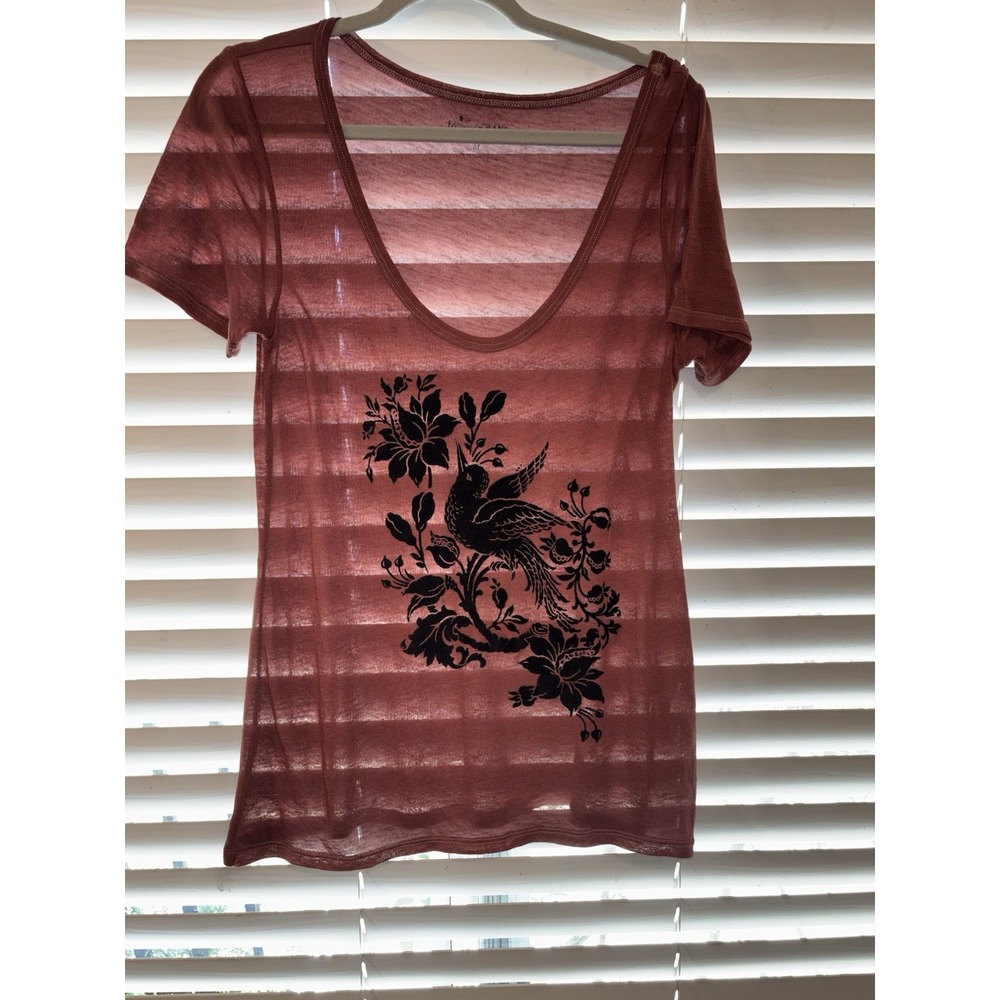 Lucky Brand Top Womens Medium  Burgundy‎  Black  Design Sheer V Neck